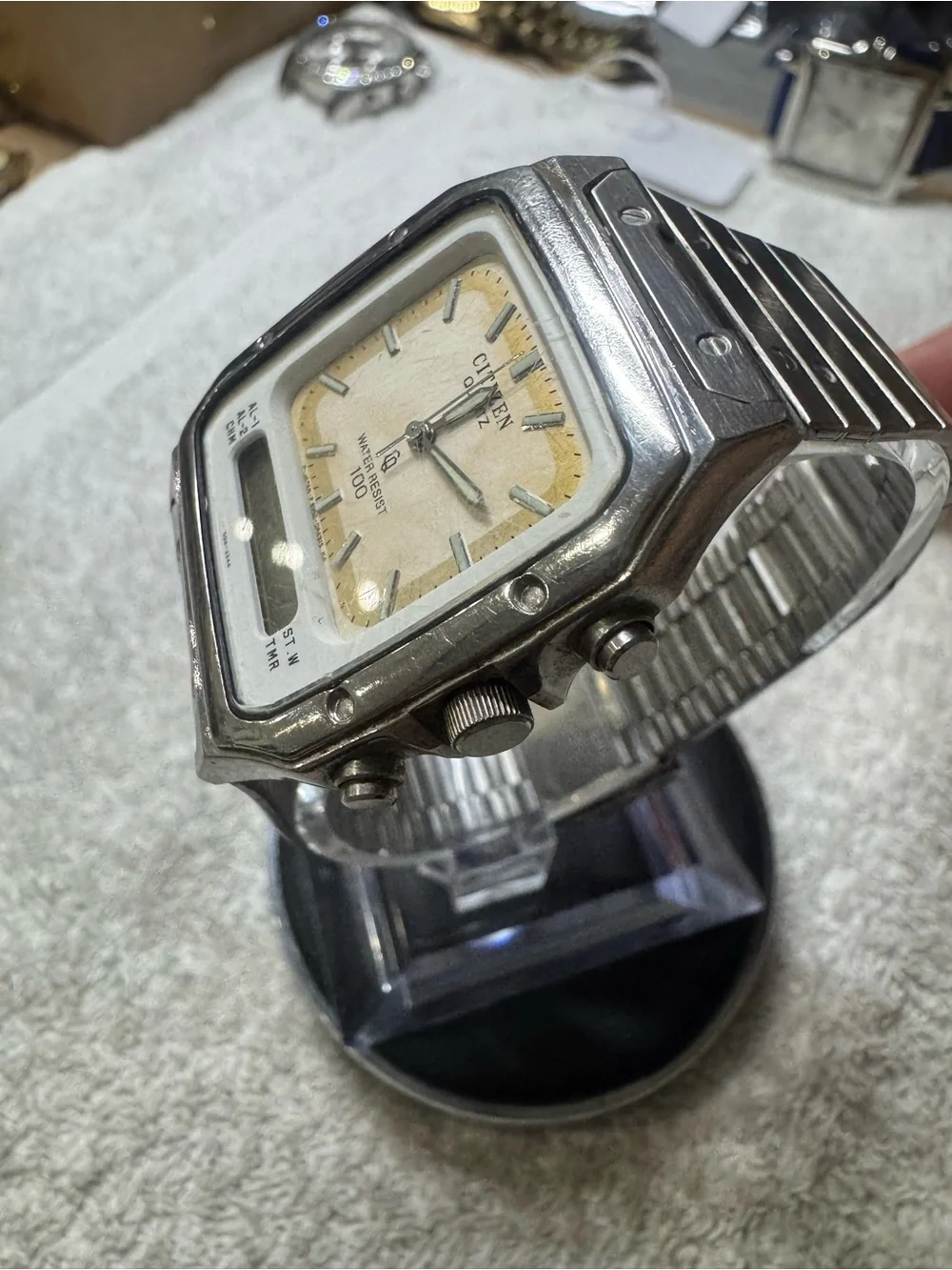 Citizen Two-Display Stainless Watch with Cream Dial and Silver Case